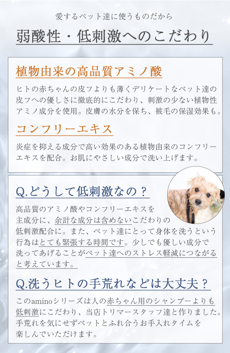 Amino ペット用低刺激シャンプー&コンディショナー 各200ml ボトル入り