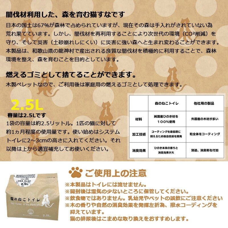 森のねこトイレ(国産ひのきの間伐材ペレット) 2.5L×5袋