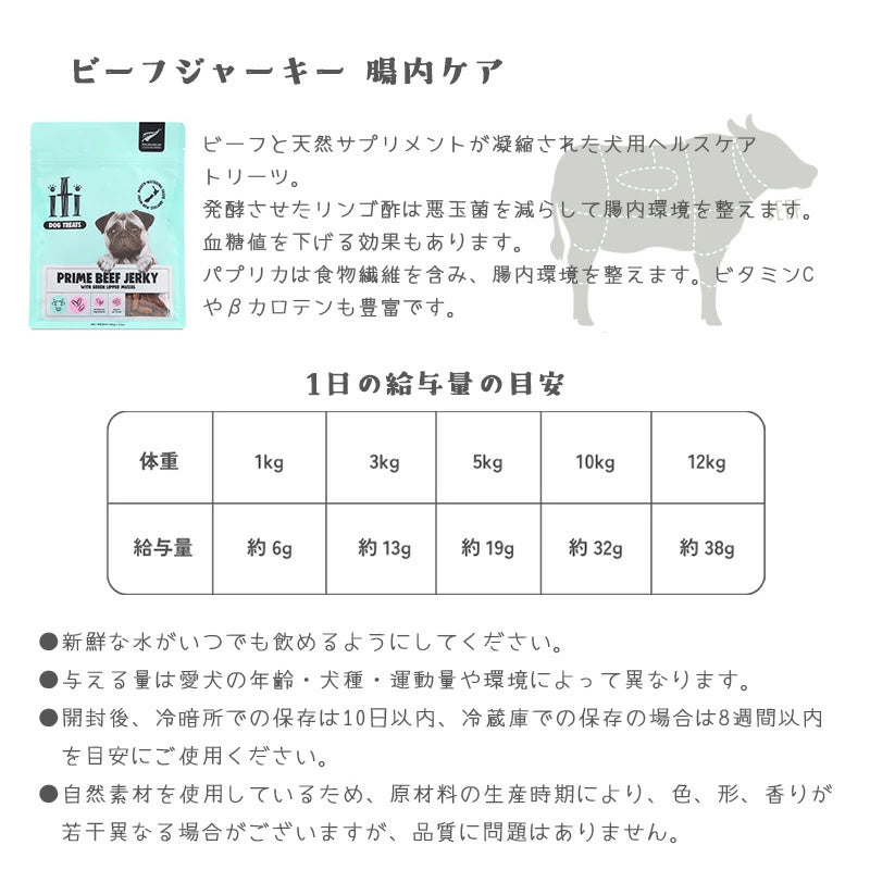 犬 おやつ iti ドッグトリーツ ビーフジャーキー【腸内ケア】100g