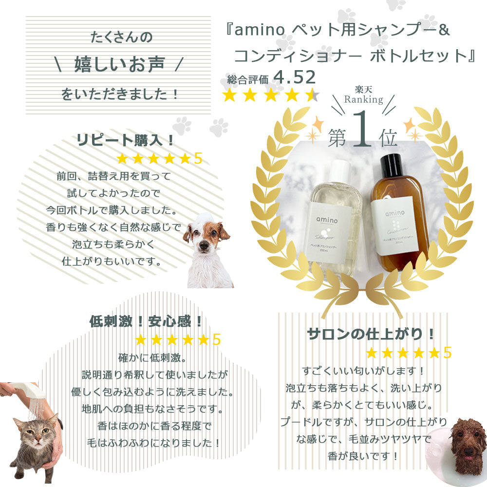 Amino ペット用低刺激シャンプー&コンディショナー 各200ml ボトル入り